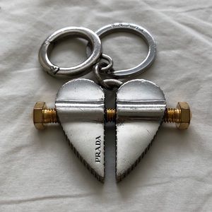 Authentic Rare Prada Split Heart Keyring in F0E5O Antique Silver